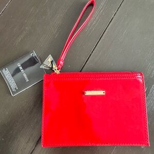 Giorgio Armani Red Patent Wristlet Pouch with Gold Nameplate